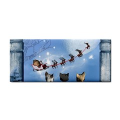 Christmas, Cute Cats Looking In The Sky To Santa Claus Hand Towel by FantasyWorld7