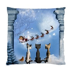 Christmas, Cute Cats Looking In The Sky To Santa Claus Standard Cushion Case (one Side) by FantasyWorld7