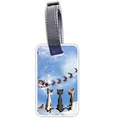 Christmas, Cute Cats Looking In The Sky To Santa Claus Luggage Tags (one Side)  by FantasyWorld7