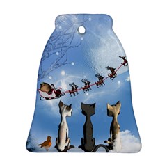 Christmas, Cute Cats Looking In The Sky To Santa Claus Bell Ornament (two Sides) by FantasyWorld7