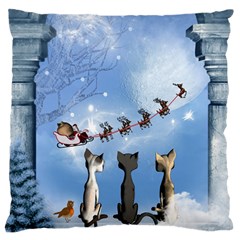 Christmas, Cute Cats Looking In The Sky To Santa Claus Standard Flano Cushion Case (two Sides) by FantasyWorld7