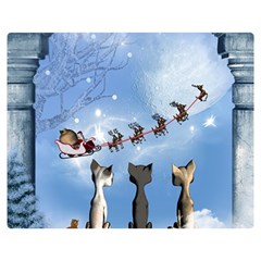 Christmas, Cute Cats Looking In The Sky To Santa Claus Double Sided Flano Blanket (medium)  by FantasyWorld7