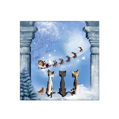 Christmas, Cute Cats Looking In The Sky To Santa Claus Satin Bandana Scarf by FantasyWorld7