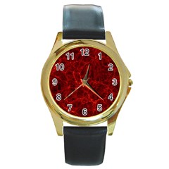 Simulation Red Water Waves Light Round Gold Metal Watch by Mariart