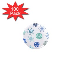 Snowflakes Blue Green Star 1  Mini Magnets (100 pack) 