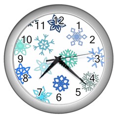 Snowflakes Blue Green Star Wall Clocks (silver)  by Mariart