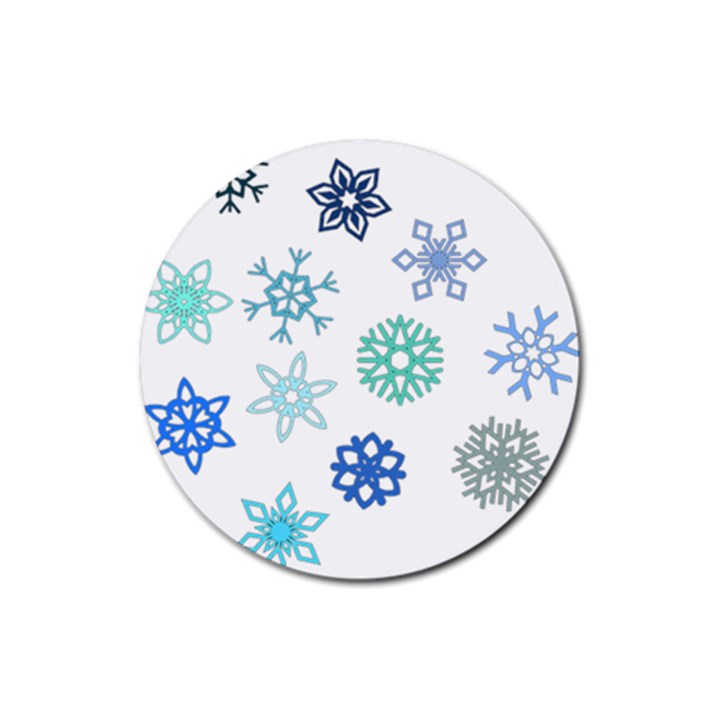 Snowflakes Blue Green Star Rubber Coaster (Round) 