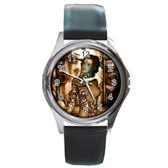 Steampunk, Steampunk Women With Clocks And Gears Round Metal Watch by FantasyWorld7