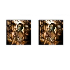 Steampunk, Steampunk Women With Clocks And Gears Cufflinks (square) by FantasyWorld7