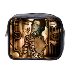 Steampunk, Steampunk Women With Clocks And Gears Mini Toiletries Bag 2-side by FantasyWorld7