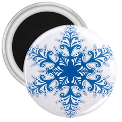 Snowflakes Blue Flower 3  Magnets by Mariart