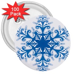 Snowflakes Blue Flower 3  Buttons (100 Pack)  by Mariart