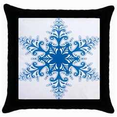 Snowflakes Blue Flower Throw Pillow Case (black) by Mariart