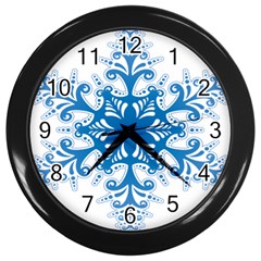 Snowflakes Blue Flower Wall Clocks (black) by Mariart