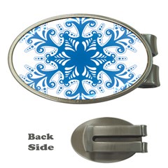 Snowflakes Blue Flower Money Clips (oval)  by Mariart