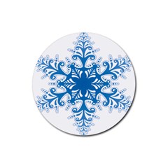 Snowflakes Blue Flower Rubber Coaster (round)  by Mariart