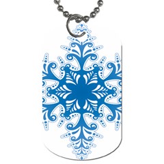 Snowflakes Blue Flower Dog Tag (two Sides) by Mariart