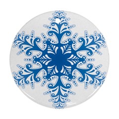 Snowflakes Blue Flower Round Ornament (two Sides) by Mariart