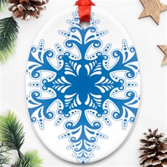 Snowflakes Blue Flower Oval Ornament (two Sides) by Mariart