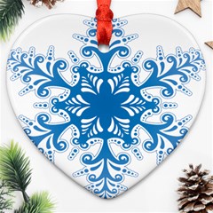 Snowflakes Blue Flower Heart Ornament (two Sides)