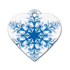 Snowflakes Blue Flower Dog Tag Heart (two Sides) by Mariart