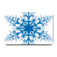 Snowflakes Blue Flower Small Doormat  by Mariart