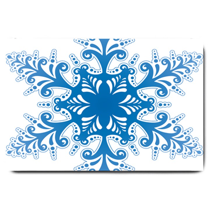 Snowflakes Blue Flower Large Doormat 