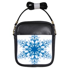 Snowflakes Blue Flower Girls Sling Bags by Mariart