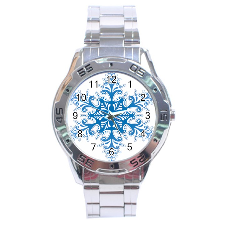 Snowflakes Blue Flower Stainless Steel Analogue Watch