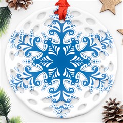 Snowflakes Blue Flower Round Filigree Ornament (two Sides) by Mariart