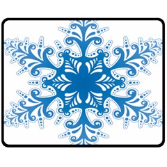 Snowflakes Blue Flower Double Sided Fleece Blanket (medium)  by Mariart