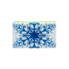 Snowflakes Blue Flower Cosmetic Bag (xs) by Mariart