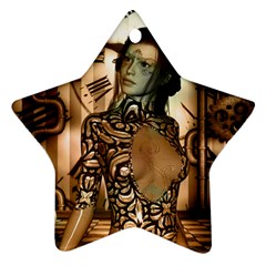 Steampunk, Steampunk Women With Clocks And Gears Ornament (star) by FantasyWorld7