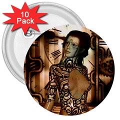 Steampunk, Steampunk Women With Clocks And Gears 3  Buttons (10 Pack)  by FantasyWorld7