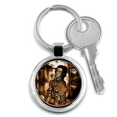 Steampunk, Steampunk Women With Clocks And Gears Key Chains (round)  by FantasyWorld7