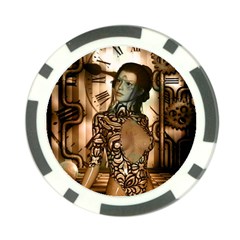 Steampunk, Steampunk Women With Clocks And Gears Poker Chip Card Guard by FantasyWorld7