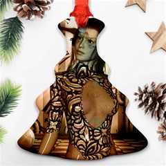 Steampunk, Steampunk Women With Clocks And Gears Ornament (christmas Tree)  by FantasyWorld7