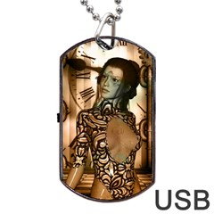 Steampunk, Steampunk Women With Clocks And Gears Dog Tag Usb Flash (two Sides) by FantasyWorld7