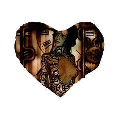 Steampunk, Steampunk Women With Clocks And Gears Standard 16  Premium Heart Shape Cushions by FantasyWorld7