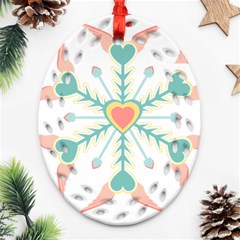 Snowflakes Heart Love Valentine Angle Pink Blue Sexy Ornament (oval Filigree) by Mariart