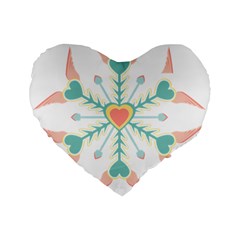 Snowflakes Heart Love Valentine Angle Pink Blue Sexy Standard 16  Premium Flano Heart Shape Cushions by Mariart