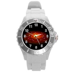 Space Galaxy Black Sun Round Plastic Sport Watch (l) by Mariart