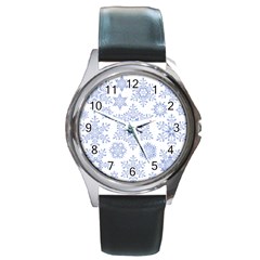 Snowflakes Blue White Cool Round Metal Watch by Mariart