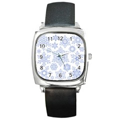 Snowflakes Blue White Cool Square Metal Watch by Mariart