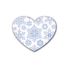 Snowflakes Blue White Cool Rubber Coaster (heart)  by Mariart