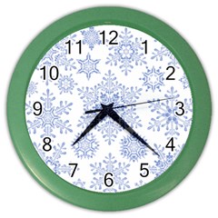 Snowflakes Blue White Cool Color Wall Clocks by Mariart