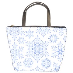 Snowflakes Blue White Cool Bucket Bags by Mariart