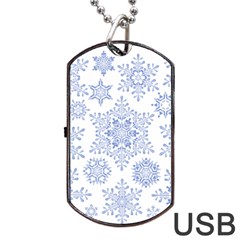 Snowflakes Blue White Cool Dog Tag Usb Flash (one Side) by Mariart