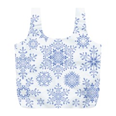 Snowflakes Blue White Cool Full Print Recycle Bags (l)  by Mariart