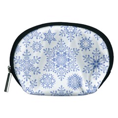 Snowflakes Blue White Cool Accessory Pouches (medium)  by Mariart